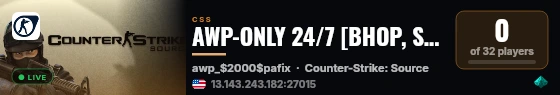 AWP-ONLY 24/7 [BHOP, SKINS, LVL] live status badge