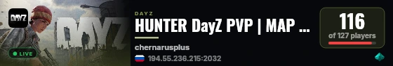 HUNTER DayZ PVP | MAP | LOOT+ live status badge