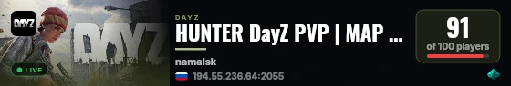 HUNTER DayZ PVP | MAP | LOOT+ live status badge