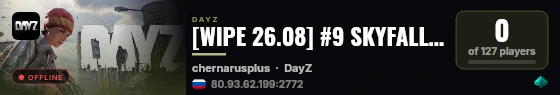 [WIPE 26.08] #9 SKYFALL - CASUAL+ | LOOT+ | CARS+ | HIGH FPS+ live status badge