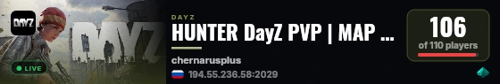 HUNTER DayZ PVP | MAP | LOOT+ live status badge