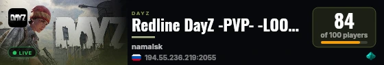 Redline DayZ -PVP- -LOOT+- -KOS- live status badge
