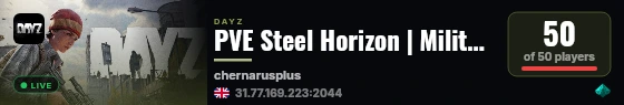 PVE Steel Horizon | Military Tech | Loot+ | Cars live status badge
