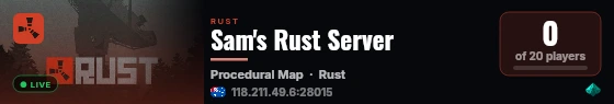 Sam's Rust Server live status badge