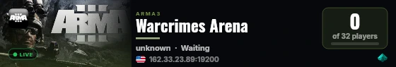 Warcrimes Arena live status badge