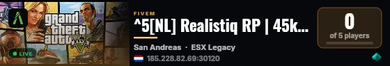 ^5[NL] Realistiq RP | 45k Startersgeld live status badge