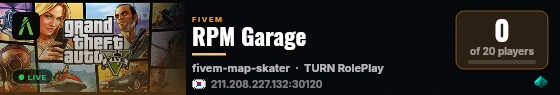 RPM Garage live status badge