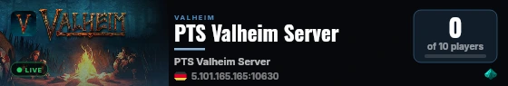 PTS Valheim Server live status badge