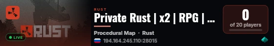 Private Rust | x2 | RPG | PvP live status badge