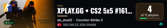 XPLAY.GG • CS2 5x5 #161 • [TR] live status badge