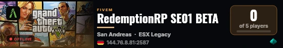RedemptionRP SE01 BETA live status badge