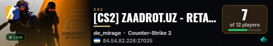 [CS2] ZAADROT.UZ - RETAKE #2 | !KNIFE !SKINS live status badge