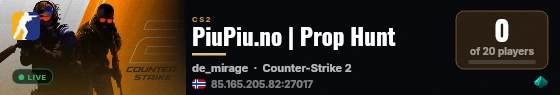PiuPiu.no | Prop Hunt live status badge