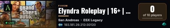 Elyndra Roleplay | 16+ | Whitelist live status badge