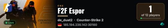 F2F Espor live status badge