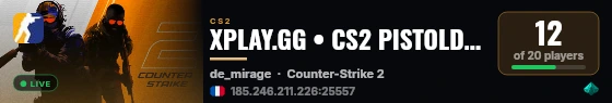 XPLAY.GG • CS2 PISTOLDM FFA #27 • [FR] live status badge