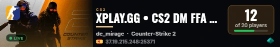 XPLAY.GG • CS2 DM FFA #91 • [ES] live status badge