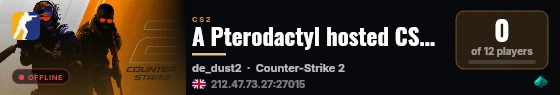 A Pterodactyl hosted CS2 Server live status badge