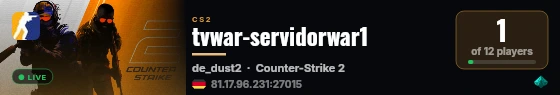 tvwar-servidorwar1 live status badge
