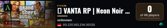 🔥 VANTA RP | Neon Noir Open World | Deutsch | Custom Jobs & Secrets live status badge