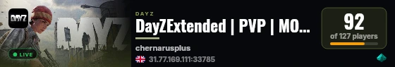 DayZExtended | PVP | MORE LOOT | ANTICHEAT live status badge