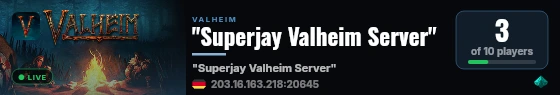 "Superjay Valheim Server" live status badge