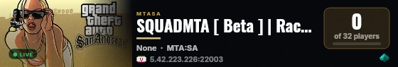 SQUADMTA [ Beta ] | Race Car 0.0.1v live status badge