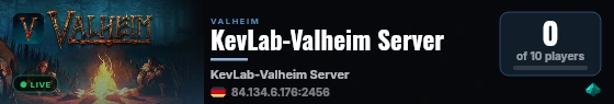 KevLab-Valheim Server live status badge