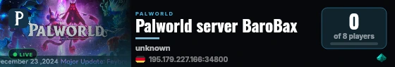 Palworld server BaroBax live status badge
