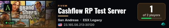 Cashflow RP Test Server live status badge