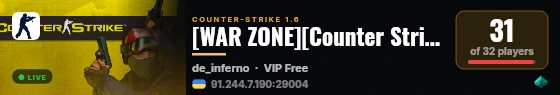 [WAR ZONE][Counter Strike][1.6] live status badge
