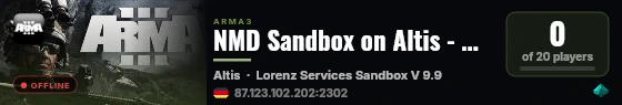 NMD Sandbox on Altis - Powered by niklasl.com - Lorenz Services live status badge