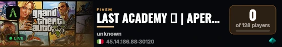 LAST ACADEMY 🌟 | APERTURA ALLE 18:00 | SEMI-RP & PVP live status badge