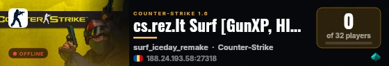 cs.rez.lt Surf [GunXP, HIGH XP, Respawn, JetPack] live status badge