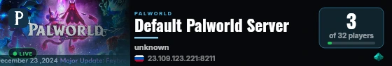 Default Palworld Server live status badge