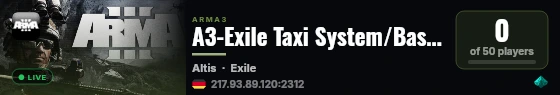 A3-Exile Taxi System/Base Artack/Zombies/Tablet AirTrops and mo live status badge