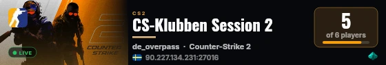 CS-Klubben Session 2 live status badge