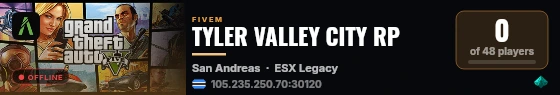 TYLER VALLEY CITY RP live status badge