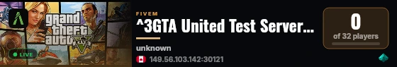 ^3GTA United Test Server^7 | Staff Development live status badge