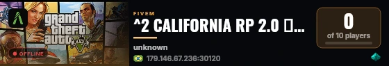 ^2 CALIFORNIA RP 2.0 😈 ^7 | ✔️ | 🌀   live status badge