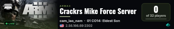 Crackrs Mike Force Server live status badge