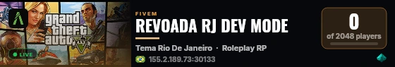 REVOADA RJ DEV MODE live status badge