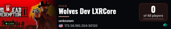Wolves Dev LXRCore live status badge