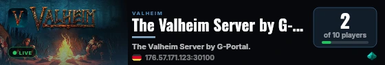 The Valheim Server by G-Portal.com live status badge