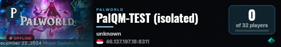 PalQM-TEST (isolated) live status badge