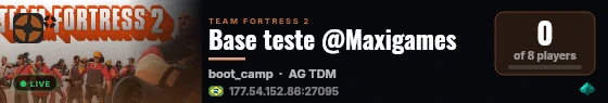 Base teste @Maxigames live status badge