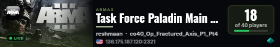 Task Force Paladin Main Server live status badge