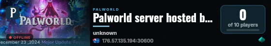 Palworld server hosted by G-Portal live status badge