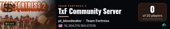 TxF Community Server live status badge