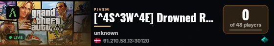 [^4S^3W^4E] Drowned RP I 💵5 Mille Start pengar💵 I ⚔️Turf Wars⚔️ I poliser I discord.gg/drowned live status badge